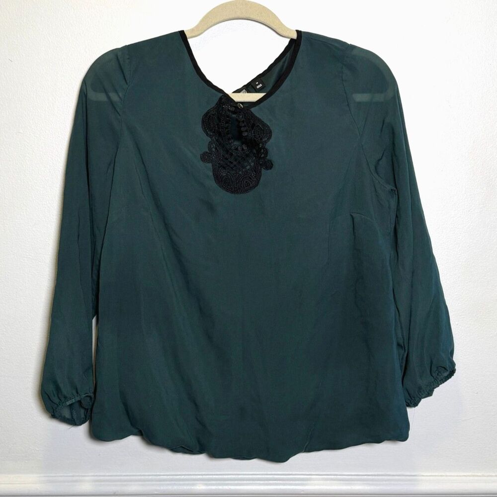 Dark Academia Coquette 7th Avenue Design Studio Blouse Green 3/4 Sleeve M